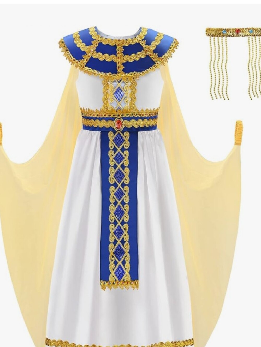 Royal Egyptian Queen Kids Costume - White, Blue & Gold Size 150
